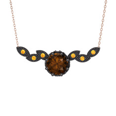 Dumanlı kuvars ve sitrin 925 ayar siyah rodyum kaplama gümüş kolye (40 cm rose altın rolo zincir)