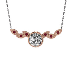 Swarovski ve kök yakut 14 ayar rose altın kolye (40 cm gümüş rolo zincir)