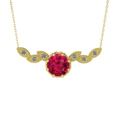 Lilja Kolye - Rodolit garnet ve pırlanta 18 ayar altın kolye (0.12 karat, 40 cm altın rolo zincir) #1shsfa