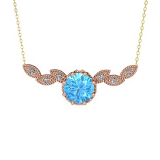 Lilja Kolye - Akuamarin ve swarovski 8 ayar rose altın kolye (40 cm gümüş rolo zincir) #1sn74v0