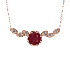 Lilja Kolye - Kök yakut ve pırlanta 18 ayar rose altın kolye (0.12 karat, 40 cm rose altın rolo zincir) #1ssx6qn