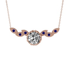 Lilja Kolye - Swarovski ve lab safir 8 ayar rose altın kolye (40 cm rose altın rolo zincir) #1svb6q3