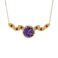 Ametist ve rodolit garnet 18 ayar altın kolye (40 cm rose altın rolo zincir)