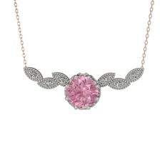Lilja Kolye - Pembe kuvars ve beyaz zirkon 8 ayar beyaz altın kolye (40 cm rose altın rolo zincir) #1szdoyu