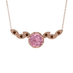 Lilja Kolye - Pembe kuvars ve dumanlı kuvars 925 ayar rose altın kaplama gümüş kolye (40 cm rose altın rolo zincir) #1szrg3j