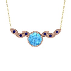 Lilja Kolye - Akuamarin ve lab safir 925 ayar rose altın kaplama gümüş kolye (40 cm altın rolo zincir) #1t02kqm