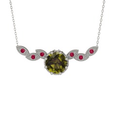 Lilja Kolye - Peridot ve rodolit garnet 14 ayar beyaz altın kolye (40 cm beyaz altın rolo zincir) #1t1rhxa