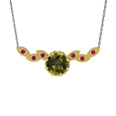 Lilja Kolye - Peridot ve rodolit garnet 8 ayar altın kolye (40 cm gümüş rolo zincir) #1t6x6e2