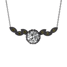 Swarovski ve peridot 925 ayar siyah rodyum kaplama gümüş kolye (40 cm gümüş rolo zincir)