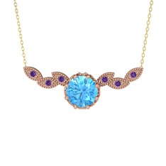 Lilja Kolye - Akuamarin ve ametist 14 ayar rose altın kolye (40 cm gümüş rolo zincir) #1tfrr2f