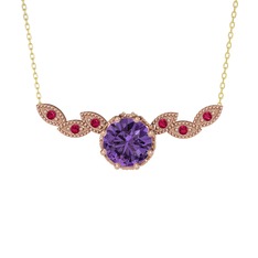 Lilja Kolye - Ametist ve rodolit garnet 14 ayar rose altın kolye (40 cm altın rolo zincir) #1thbxue
