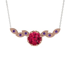 Rodolit garnet ve ametist 18 ayar rose altın kolye (40 cm gümüş rolo zincir)