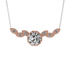 Beyaz zirkon ve pırlanta 8 ayar rose altın kolye (0.12 karat, 40 cm beyaz altın rolo zincir)
