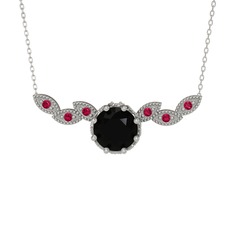 Siyah zirkon ve rodolit garnet 18 ayar beyaz altın kolye (40 cm beyaz altın rolo zincir)