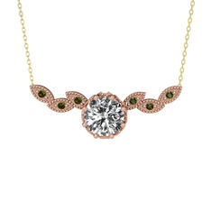 Beyaz zirkon ve peridot 18 ayar rose altın kolye (40 cm gümüş rolo zincir)