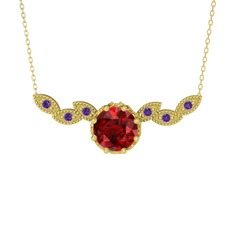 Garnet ve ametist 925 ayar altın kaplama gümüş kolye (40 cm altın rolo zincir)