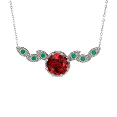 Lilja Kolye - Garnet ve kök zümrüt 14 ayar beyaz altın kolye (40 cm beyaz altın rolo zincir) #1uk4m44