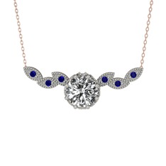 Lilja Kolye - Swarovski ve lab safir 8 ayar beyaz altın kolye (40 cm rose altın rolo zincir) #1umyh9o