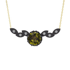 Lilja Kolye - Peridot ve swarovski 925 ayar siyah rodyum kaplama gümüş kolye (40 cm altın rolo zincir) #1vf1sfm