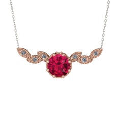 Lilja Kolye - Rodolit garnet ve pırlanta 925 ayar rose altın kaplama gümüş kolye (0.12 karat, 40 cm beyaz altın rolo zincir) #1vizoha