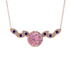 Lilja Kolye - Pembe kuvars ve lab safir 8 ayar rose altın kolye (40 cm rose altın rolo zincir) #1vquocu