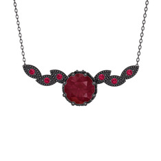 Kök yakut ve rodolit garnet 925 ayar siyah rodyum kaplama gümüş kolye (40 cm gümüş rolo zincir)
