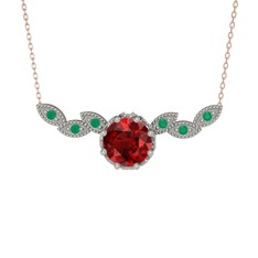 Lilja Kolye - Garnet ve kök zümrüt 14 ayar beyaz altın kolye (40 cm rose altın rolo zincir) #1vxbpzn