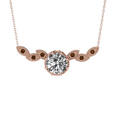 Swarovski ve dumanlı kuvars 18 ayar rose altın kolye (40 cm rose altın rolo zincir)