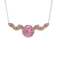 Lilja Kolye - Pembe kuvars ve pırlanta 14 ayar rose altın kolye (0.12 karat, 40 cm beyaz altın rolo zincir) #1vzz5am