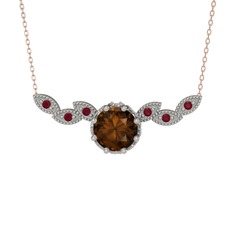 Lilja Kolye - Dumanlı kuvars ve kök yakut 925 ayar gümüş kolye (40 cm rose altın rolo zincir) #1wfetwk