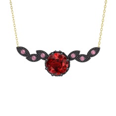 Lilja Kolye - Garnet ve pembe kuvars 925 ayar siyah rodyum kaplama gümüş kolye (40 cm altın rolo zincir) #1wgldkh