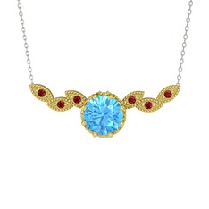 Akuamarin ve garnet 14 ayar altın kolye (40 cm beyaz altın rolo zincir)