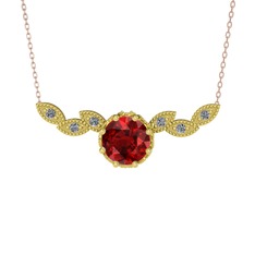 Lilja Kolye - Garnet ve pırlanta 14 ayar altın kolye (0.12 karat, 40 cm rose altın rolo zincir) #1wkn9md