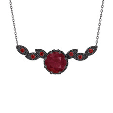 Lilja Kolye - Kök yakut ve garnet 925 ayar siyah rodyum kaplama gümüş kolye (40 cm gümüş rolo zincir) #1ww71mx