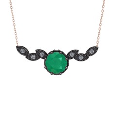 Lilja Kolye - Kök zümrüt ve pırlanta 925 ayar siyah rodyum kaplama gümüş kolye (0.12 karat, 40 cm rose altın rolo zincir) #1wzclwd