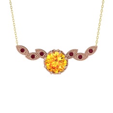 Sitrin ve kök yakut 925 ayar rose altın kaplama gümüş kolye (40 cm gümüş rolo zincir)