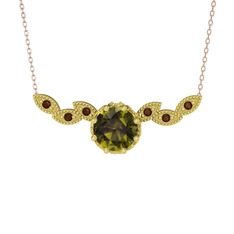 Lilja Kolye - Peridot ve dumanlı kuvars 18 ayar altın kolye (40 cm rose altın rolo zincir) #1x24x5s