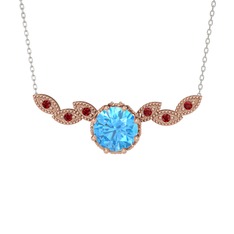 Lilja Kolye - Akuamarin ve garnet 18 ayar rose altın kolye (40 cm beyaz altın rolo zincir) #1x5kasf