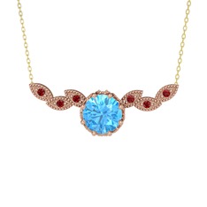 Lilja Kolye - Akuamarin ve garnet 8 ayar rose altın kolye (40 cm altın rolo zincir) #1x6uw5b