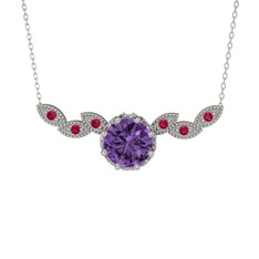 Lilja Kolye - Ametist ve rodolit garnet 18 ayar beyaz altın kolye (40 cm beyaz altın rolo zincir) #1xbxvux