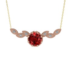 Garnet ve beyaz zirkon 18 ayar rose altın kolye (40 cm gümüş rolo zincir)