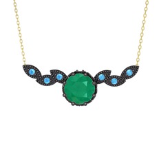 Lilja Kolye - Kök zümrüt ve akuamarin 925 ayar siyah rodyum kaplama gümüş kolye (40 cm gümüş rolo zincir) #1xfm50u