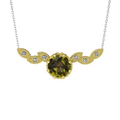 Peridot ve beyaz zirkon 8 ayar altın kolye (40 cm gümüş rolo zincir)