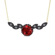 Lilja Kolye - Garnet ve pırlanta 925 ayar siyah rodyum kaplama gümüş kolye (0.12 karat, 40 cm gümüş rolo zincir) #1xjvm71
