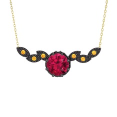 Lilja Kolye - Rodolit garnet ve sitrin 925 ayar siyah rodyum kaplama gümüş kolye (40 cm altın rolo zincir) #1xsbfwe