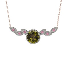 Lilja Kolye - Peridot ve pembe kuvars 925 ayar gümüş kolye (40 cm rose altın rolo zincir) #1yrx0ti