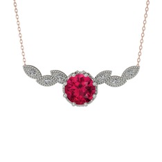 Rodolit garnet ve beyaz zirkon 18 ayar beyaz altın kolye (40 cm rose altın rolo zincir)
