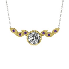 Lilja Kolye - Swarovski ve ametist 18 ayar altın kolye (40 cm gümüş rolo zincir) #260y7m