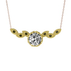 Lilja Kolye - Beyaz zirkon ve peridot 14 ayar altın kolye (40 cm rose altın rolo zincir) #2r490q
