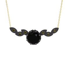 Lilja Kolye - Siyah zirkon ve peridot 925 ayar siyah rodyum kaplama gümüş kolye (40 cm altın rolo zincir) #2uzysq